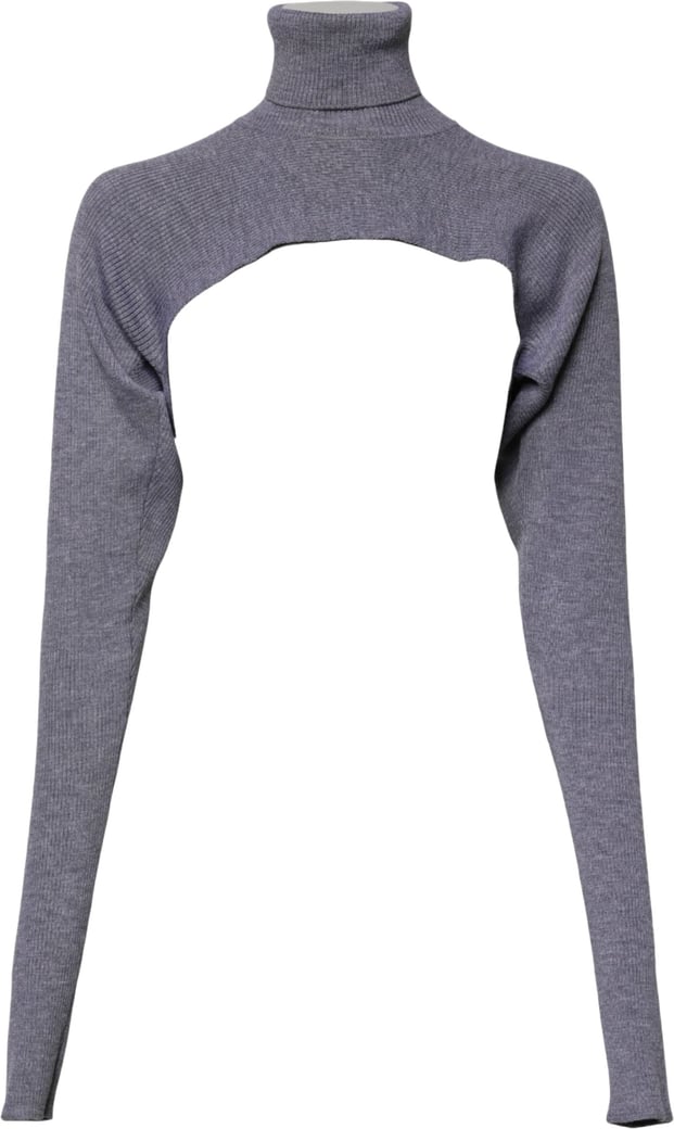 Dolce & Gabbana Gray Wool Knit Turtleneck Cropped Top Sweater