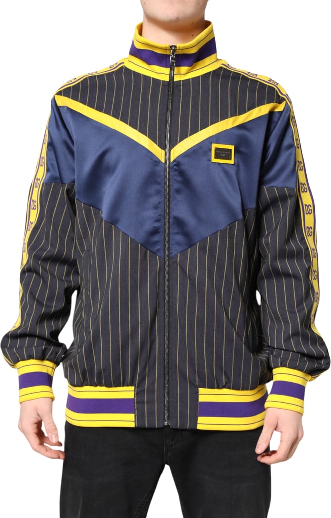 Dolce & Gabbana Black Striped Logo Full Zip Bomber Jacket