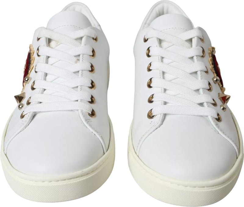 Dolce & Gabbana White Leather Gold Red Heart Sneakers Shoes