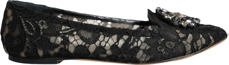 Dolce & Gabbana Black Lace Crystal Ballet Flats Loafer Shoes