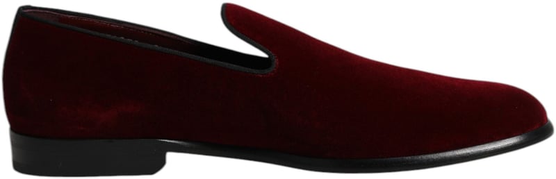 Dolce & Gabbana Red Cotton Velvet Slip On Loafers Formal Shoes