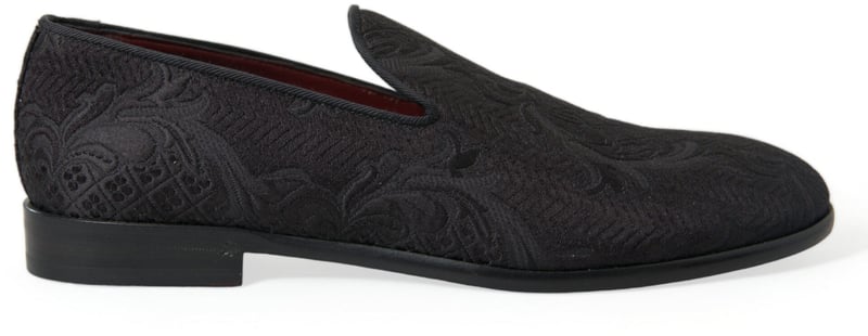 Dolce & Gabbana Black Brocade Men Slip On Loafer Dress Shoes