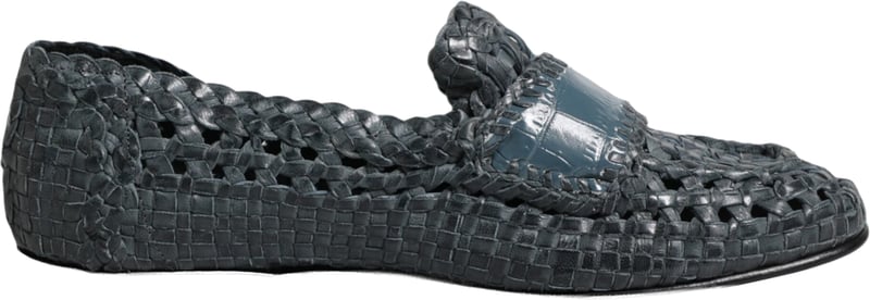 Dolce & Gabbana Blue Woven Leather Slip On Loafers Shoes