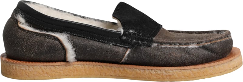 Dolce & Gabbana Brown White Calfskin Leather Loafers Shoes