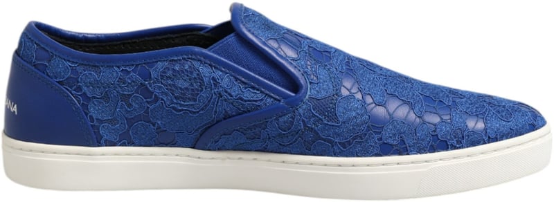 Dolce & Gabbana Blue Leather Lace Slip On Sneaker Shoes