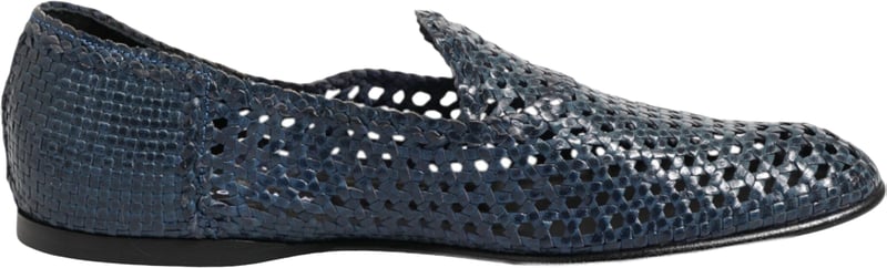 Dolce & Gabbana Blue Woven Leather Slip On Loafers Shoes