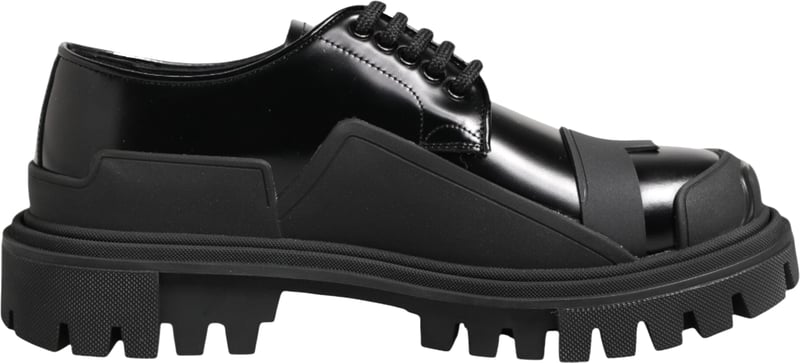 Dolce & Gabbana Black Patent Leather Trekking Derby Shoes