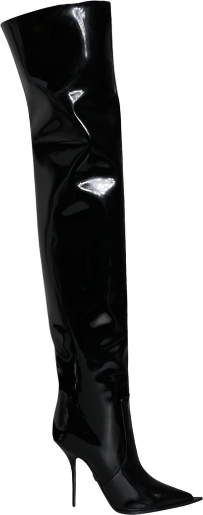 Dolce & Gabbana Black Patent Leather Knee High Boots Shoes