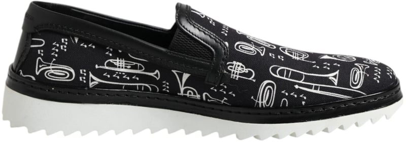 Dolce & Gabbana Black Slip On Printed Men Loafers Shoes