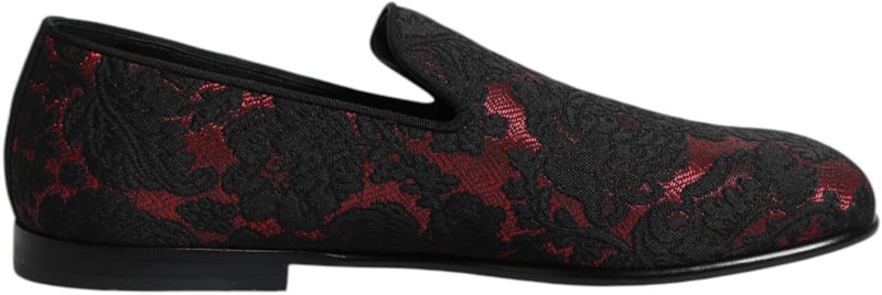 Dolce & Gabbana Red Black Jacquard Slip On Men Loafers Shoes