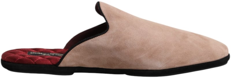 Dolce & Gabbana Beige Suede Leather Slides Flat Slipper Shoes