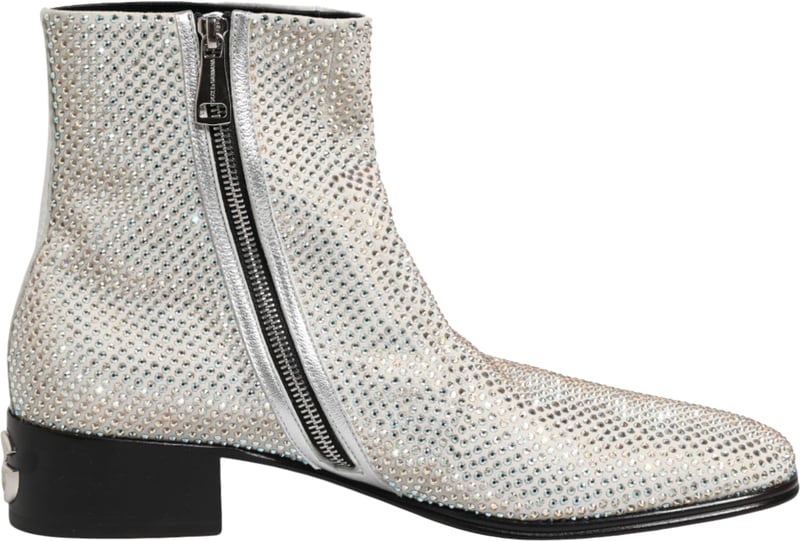 Dolce & Gabbana White Strass DG Logo Heels Ankle Boots Shoes