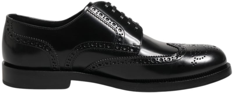 Dolce & Gabbana Black Leather Derby Wingtip Formal Shoes