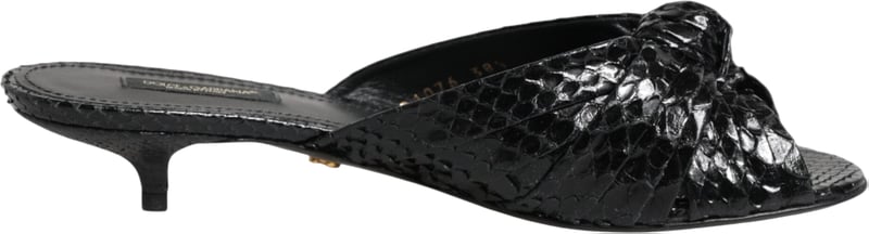 Dolce & Gabbana Black Leather Heels Slides Sandals Shoes