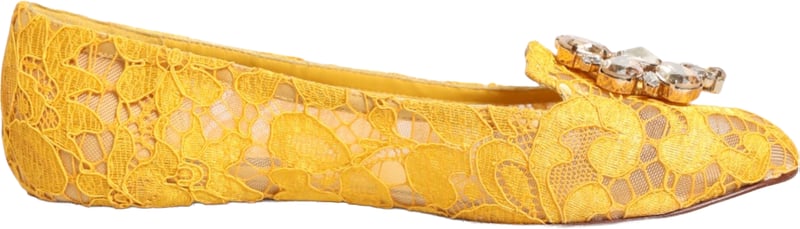 Dolce & Gabbana Yellow Taormina Lace Crystals Flats Shoes