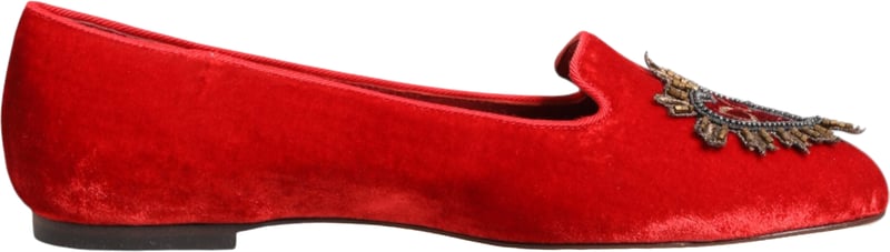 Dolce & Gabbana Red Velvet DG Heart Loafers Flats Shoes