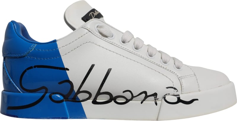 Dolce & Gabbana White Blue Logo Portofino Sneakers Shoes