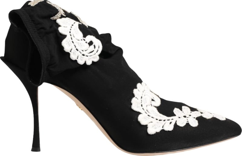 Dolce & Gabbana Black White Embroidered Jersey Stiletto Boots Shoes