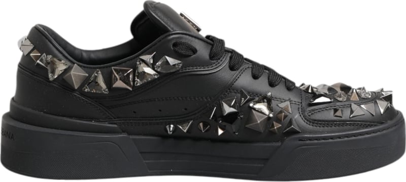 Dolce & Gabbana Black Leather Studded Low Top Sneakers Shoes