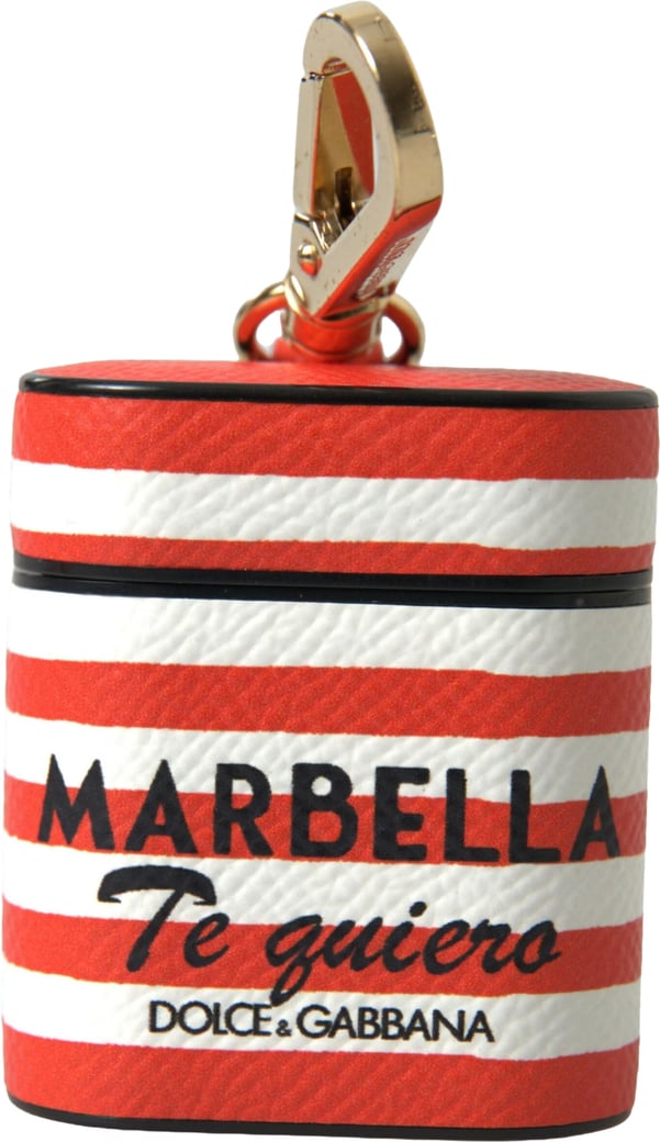 Dolce & Gabbana Orange Stripe Dauphine Leather Logo Strap Airpod Case