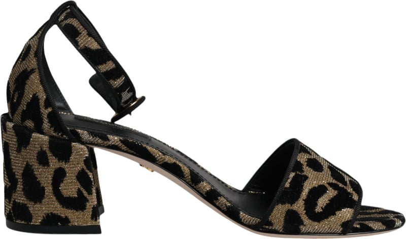 Dolce & Gabbana Gold Leopard Ankle Strap Heels Sandals Shoes