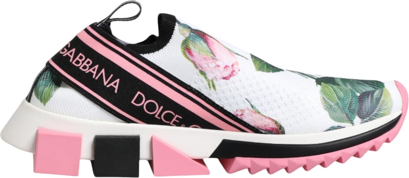 Dolce & Gabbana White Rose Print Sorrento Sneakers Shoes