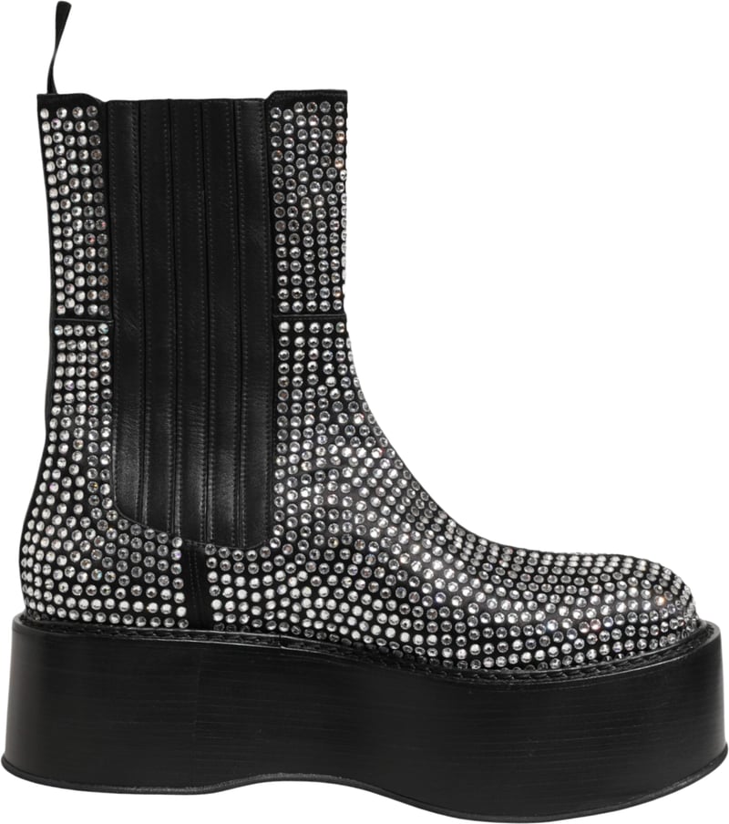 Dolce & Gabbana Black Crystal Strass Mid Calf Short Boots Shoes