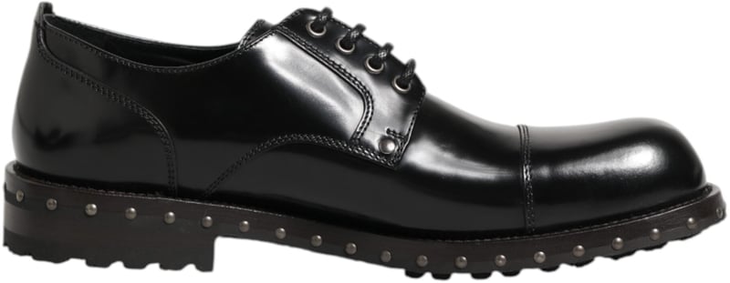 Dolce & Gabbana Black Leather Studded Men Formal Derby Shoes