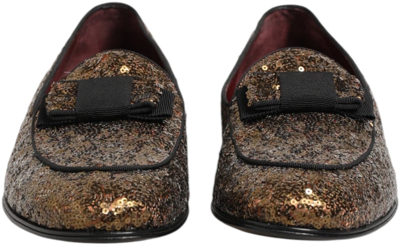 Dolce & Gabbana Gold Sequined Slip On Loafers Men Dress Shoes