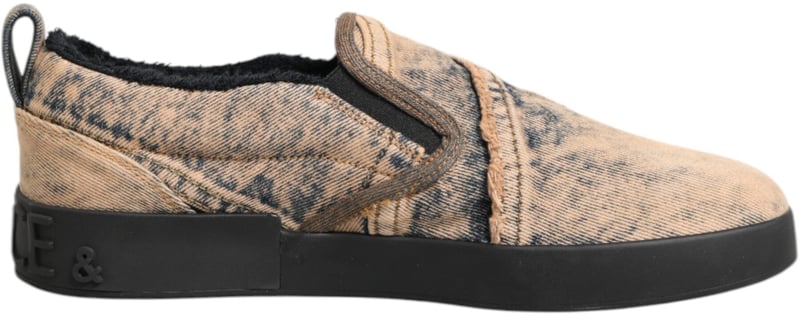 Dolce & Gabbana Beige Cotton Low Top Slip On Sneakers Shoes