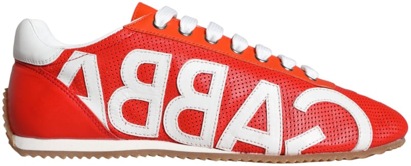 Dolce & Gabbana Red White Leather Logo Casual Sneakers Shoes