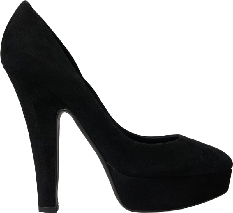 Dolce & Gabbana Black Suede Leather Platform Heel Pumps Shoes