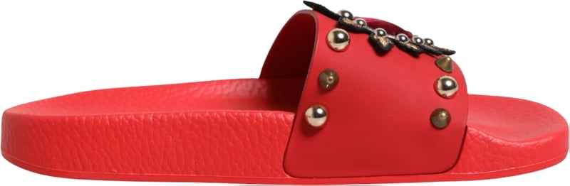 Dolce & Gabbana Red Sacred Heart Stud Slides Beachwear Shoes