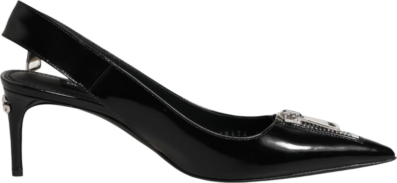 Dolce & Gabbana Black Zipper Leather Heels Slingbacks Shoes