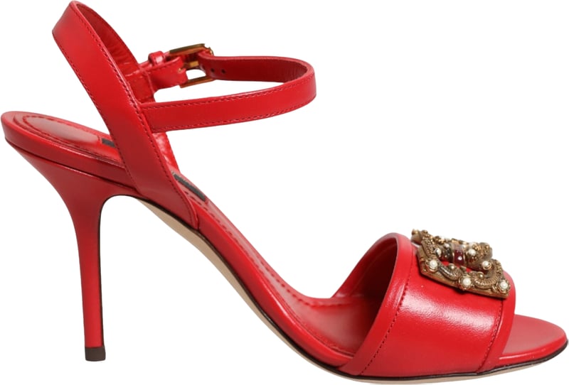 Dolce & Gabbana Red Leather DG AMORE Heels Sandals Shoes