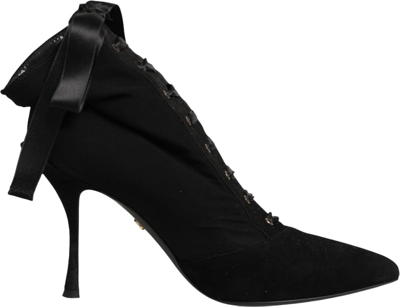 Dolce & Gabbana Black Stiletto Heels Lace Up Boots Shoes