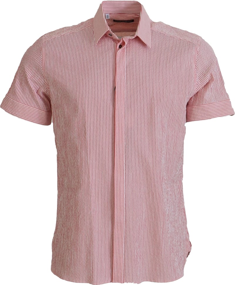 Dolce & Gabbana Red White Striped Cotton Short Sleeve Shirt