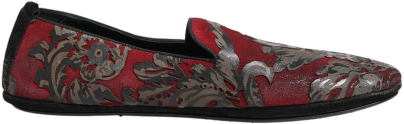 Dolce & Gabbana Bordeaux Jacquard Leather Slip On Loafer Shoes