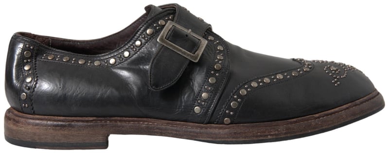 Dolce & Gabbana Black Leather Monk Strap Studded Dress Shoes