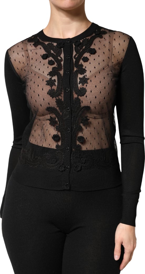 Dolce & Gabbana Black Sheer Button Down Cardigan Sweater