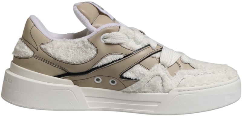 Dolce & Gabbana White Beige Faux Shearling Low Top Sneakers Shoes
