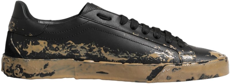 Dolce & Gabbana Black Portofino Mud Effect Low Top Sneakers Shoes