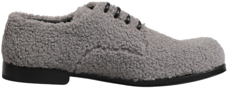 Dolce & Gabbana Gray Fleece Lace Up Men Derby Dress Shoes