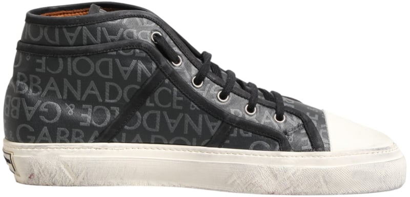 Dolce & Gabbana Black White Canvas Logo Mid Top Sneakers Shoes