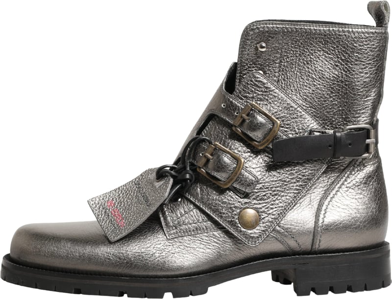 Dolce & Gabbana Metallic Silver Leather Buckle Ankle Boots Shoes