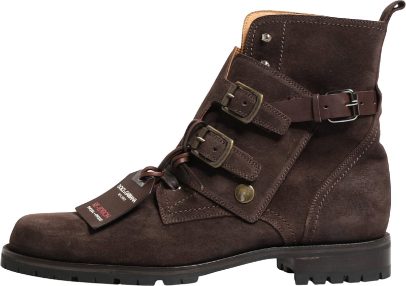 Dolce & Gabbana Brown Suede Leather Buckle Ankle Boots Shoes