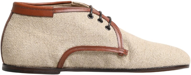 Dolce & Gabbana Beige Canvas Lace-Up Men Dress Derby Shoes