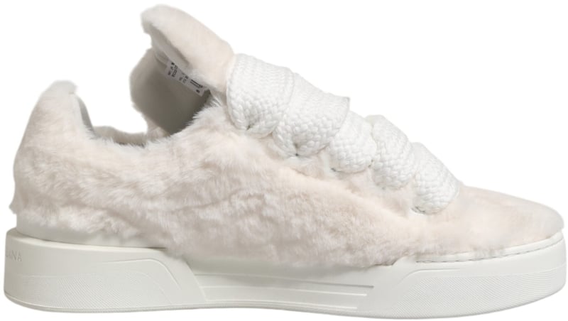 Dolce & Gabbana White Shearling Fur Bianco Low Top Sneakers Shoes