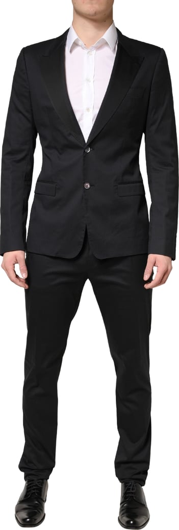 Dolce & Gabbana Black Cotton Single Breasted 2 Piece Suit