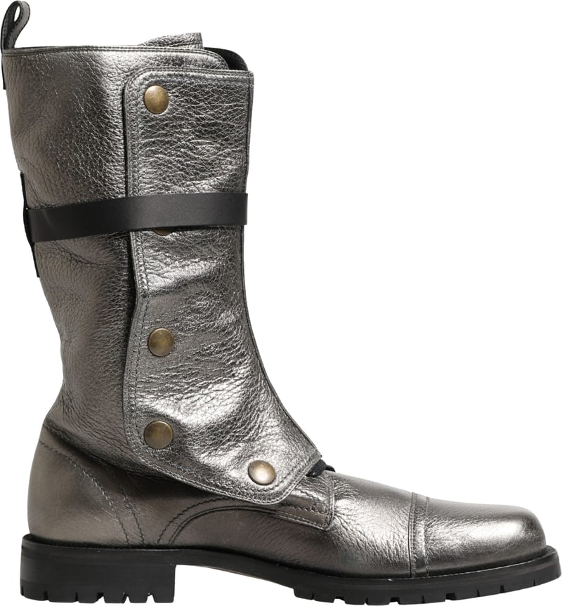 Dolce & Gabbana Metallic Silver Combat Biker Mid Calf Boots Shoes